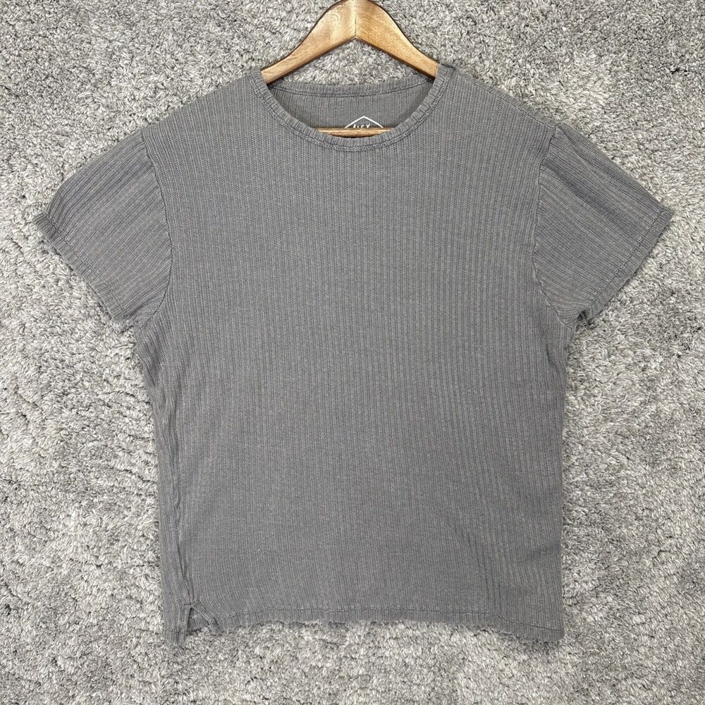 Alex Crane Men’s Ribbed Knit T Shirt Gray Organic Cotton Size Medium